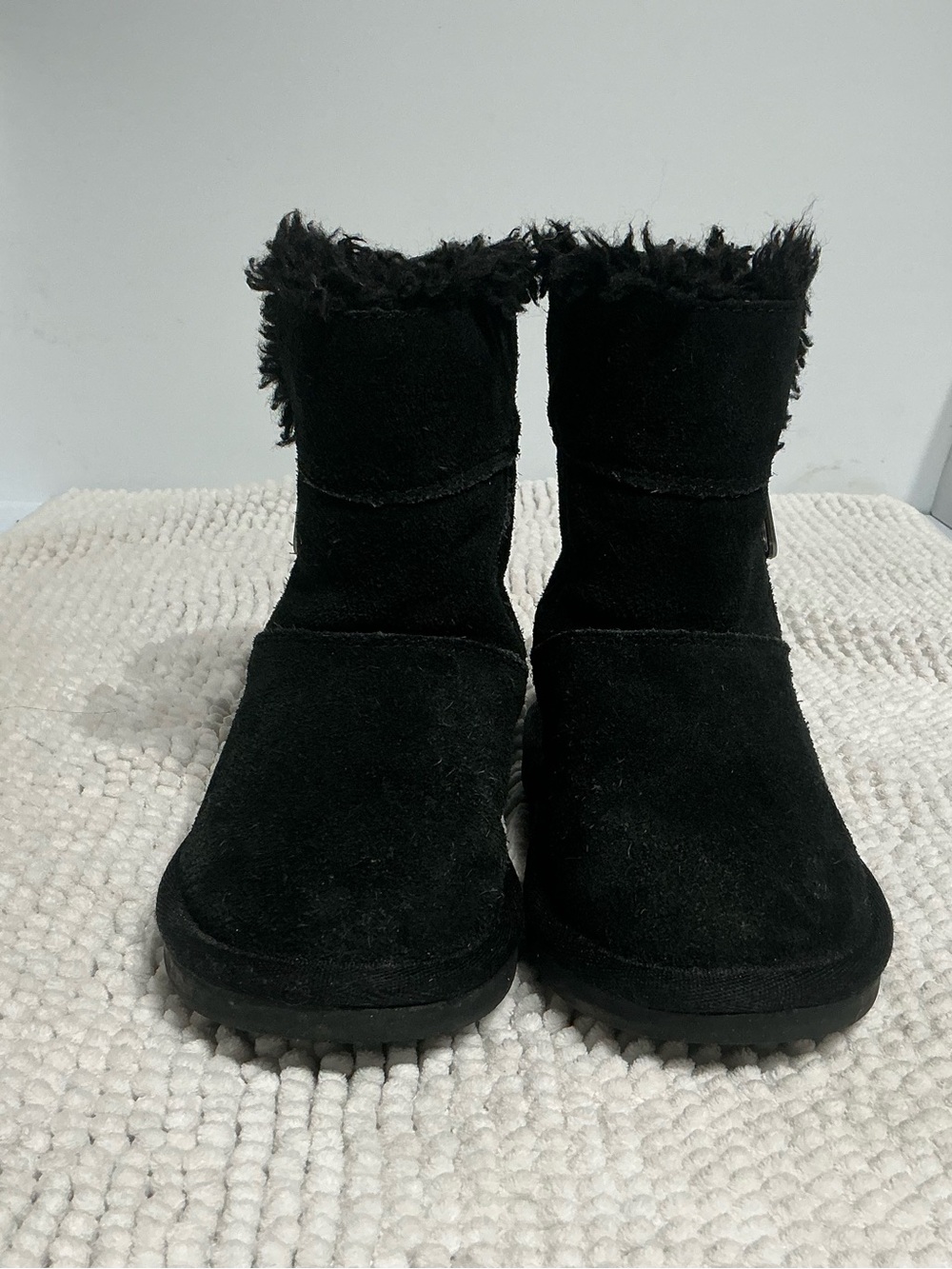 Koolaburra Black Suede Faux-Fur Trim Kids Boots 9